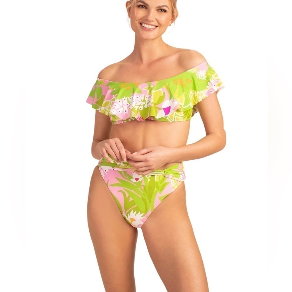 Trina Turk La Palma Ruffled Bandeau High And Waist Bikini Both Size 6